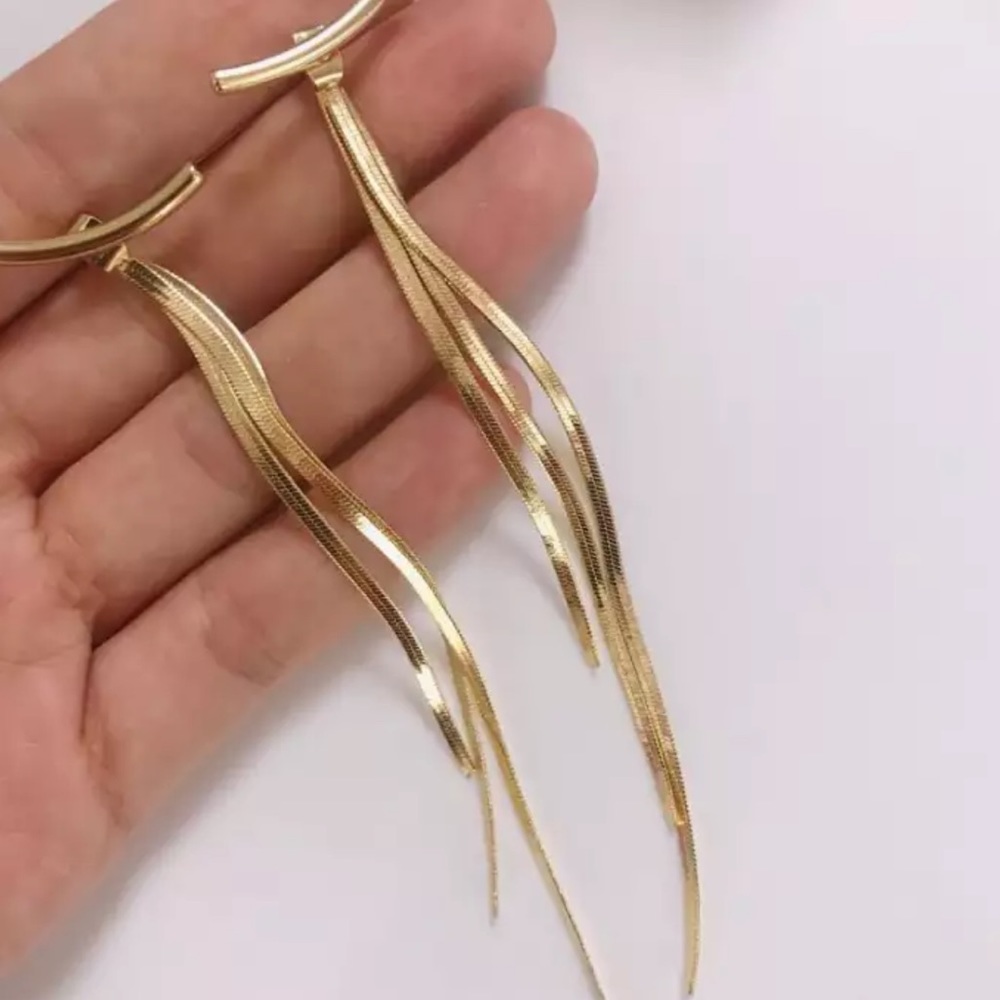 TASSEL 18K GOLD BAR LONG ARK EARRINGS, NICE EARRINGS, CUTE EARRINGS - Picture 6 of 7